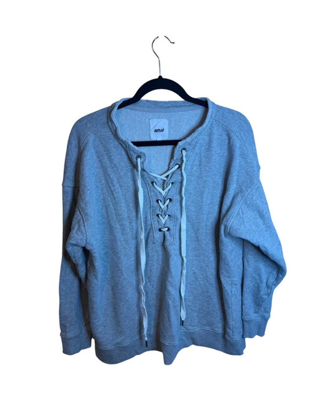 Aerie Gray Lace Up Oversized Crew Sweatshirt